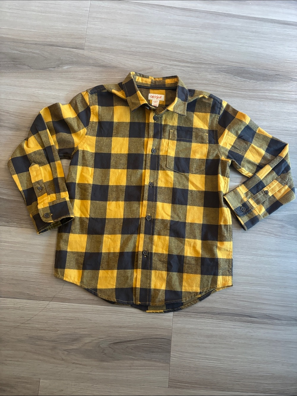 Cat & Jack Yellow and Black Buffalo Plaid Button-Down Shirt